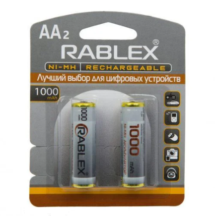 Аккумуляторные батарейки Rablex HR06 1000mAh 2шт. MB-75424 фото