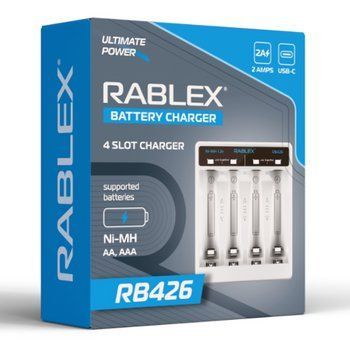 Зарядний пристрій Rablex RB426, 4xАА, ААА, 2A, Type-c MB-96178 фото
