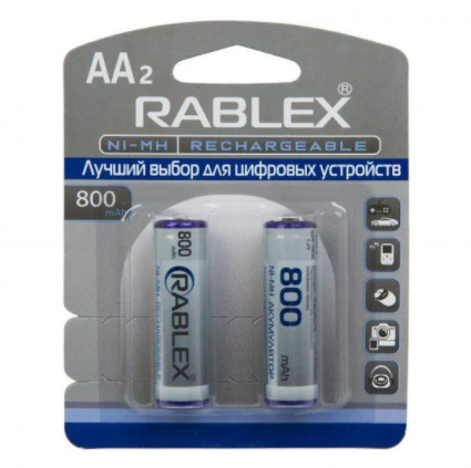 Аккумуляторные батарейки Rablex HR06 800mAh 2шт. MB-75423 фото