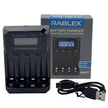 Зарядний пристрій Rablex RB407, універсальний на 4 аккум. Ni-MH/Ni-Cd: AA, AAA, AAAA, C, SC, F6 MB-93416 фото