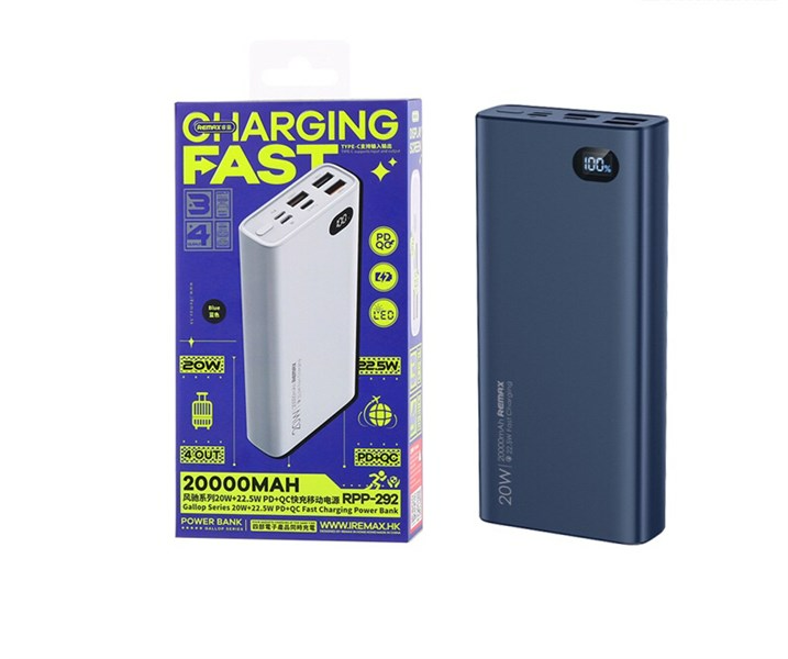 УМБ REMAX RPP-292 20000mAh Gallop Series 20W+22.5W PD+QC Fast Charging Power Bank Blue MB-88711 фото