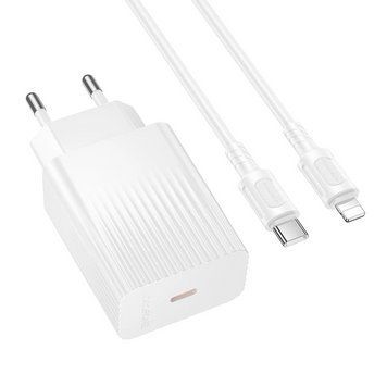 Мережевий зарядний пристрій Borofone BAS75A Source PD30W + кабель Type-C/Lightning White MB-100440 фото